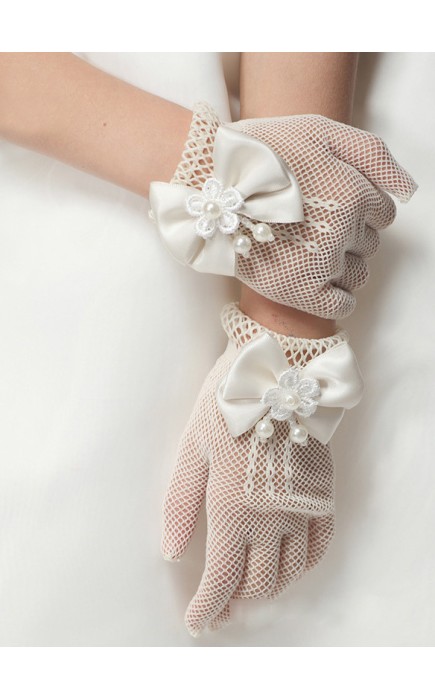White Polyester Wrist Length Glove
