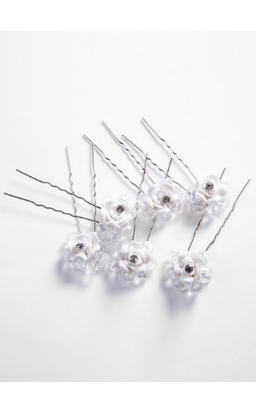 White Alloy Hairpins (Set of 6)