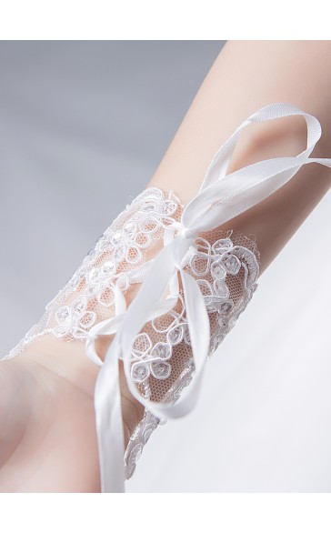 Lace With Lace/Crystal Wrist Length Glove