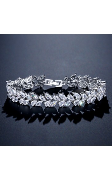 Ladies' Leaves Shaped Alloy With Irregular Cubic Zirconia Bracelets