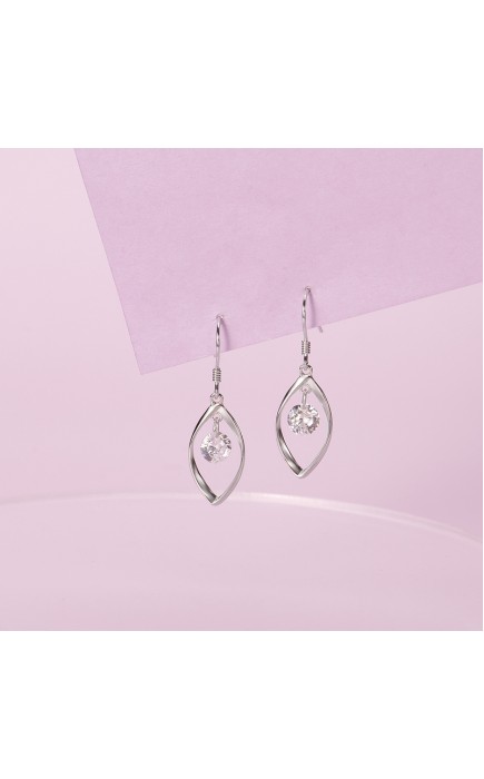 Ladies' Unique Silver With Irregular Cubic Zirconia Earrings