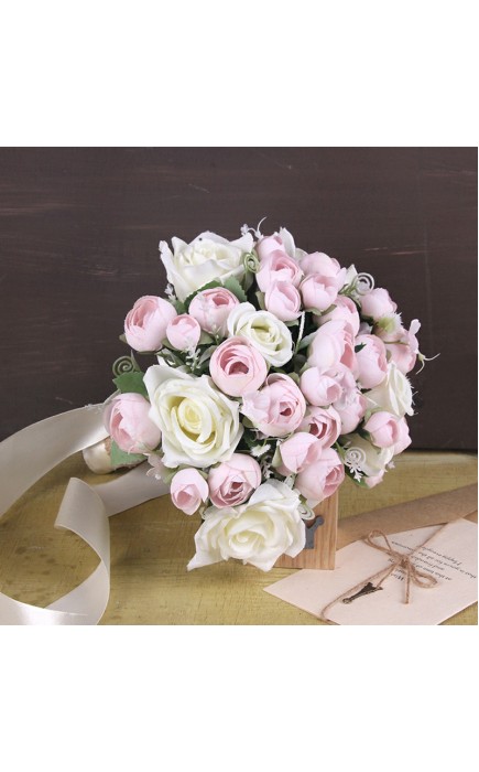Classic Round Silk Flower Bridal Bouquets (Sold in a single piece) - Bridal Bouquets