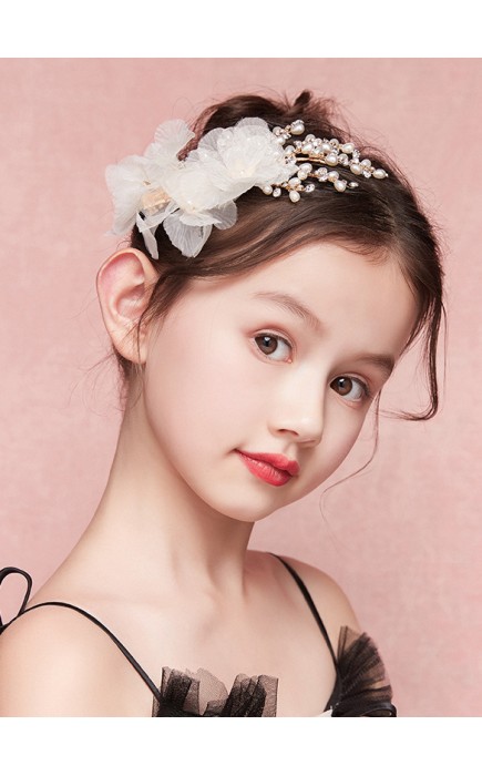 Flower Girl Tulle/Alloy/Imitation Pearls Tiaras With Flower/Pearl/Imitation Rhinestone