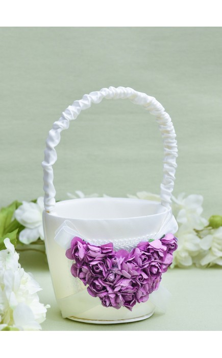 Flower Girl Satin Flower Basket With Lace/Flower/Ribbons/Petals