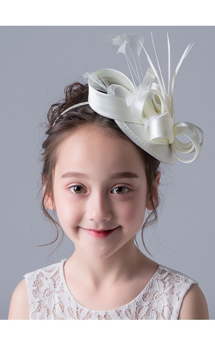 Flower Girl Satin/Feather Tiaras/Hats With Feather/Ribbons