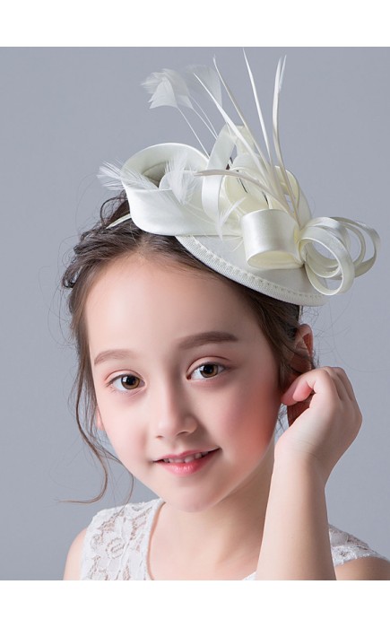 Flower Girl Satin/Feather Tiaras/Hats With Feather/Ribbons