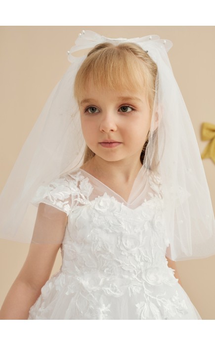 Flower Girl Tulle/Imitation Pearls/Lace Veils With Imitation Pearls/Applique