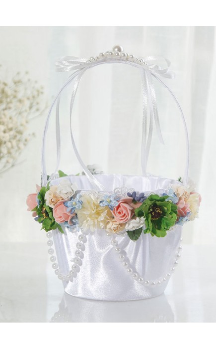 Flower Girl Satin/Plastic/Silk Flower/Artificial Flower Flower Basket With Flower/Beading/Ribbons