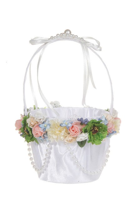 Flower Girl Satin/Plastic/Silk Flower/Artificial Flower Flower Basket With Flower/Beading/Ribbons