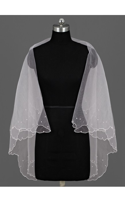 One-tier Pencil Edge Waltz Bridal Veils With Faux Pearl