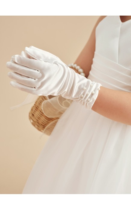 Elastic Satin With Sequin Wrist Length Glove